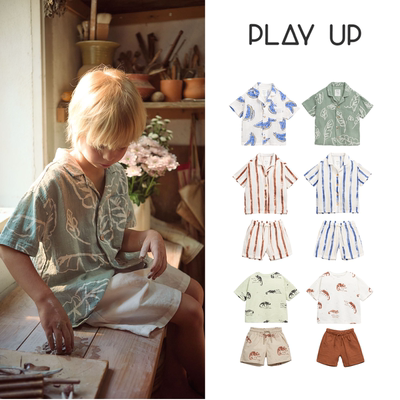现货 葡萄牙 Play up 25ss春夏新款儿童舒适百搭T恤衬衣短裤套装
