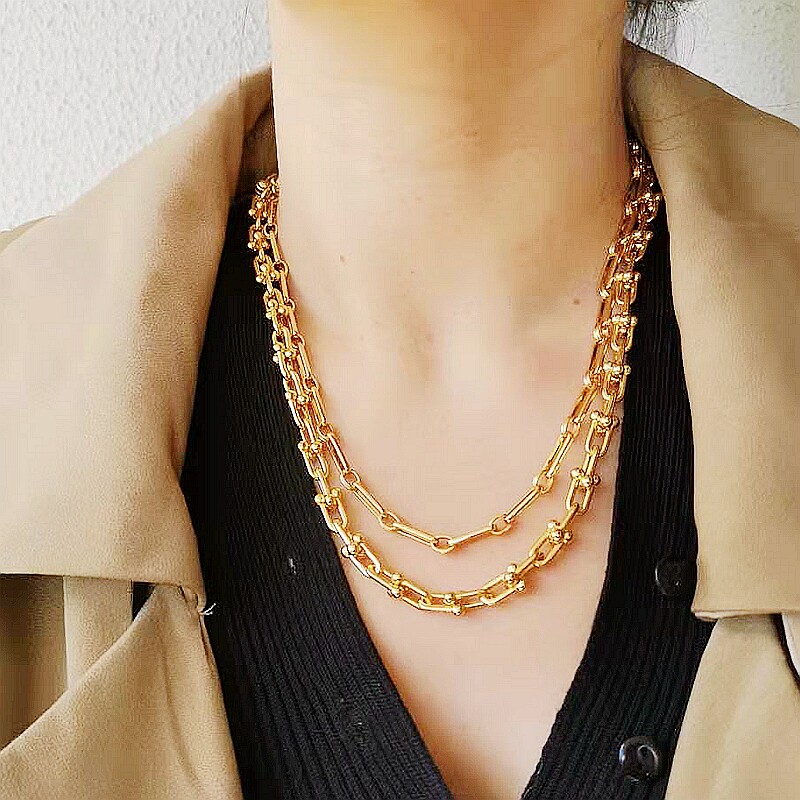 葡萄牙小众品牌ins大热粗犷马蹄金链子项链网红粗链条情侣毛衣链