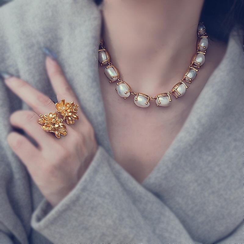 欧美小众轻奢复古天然巴洛克项链ins高级感凹造型异形珍珠锁骨链