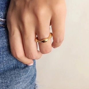 windsor小众品牌不规则素圈戒指ins极简渡金冷淡风叠带指环情侣款