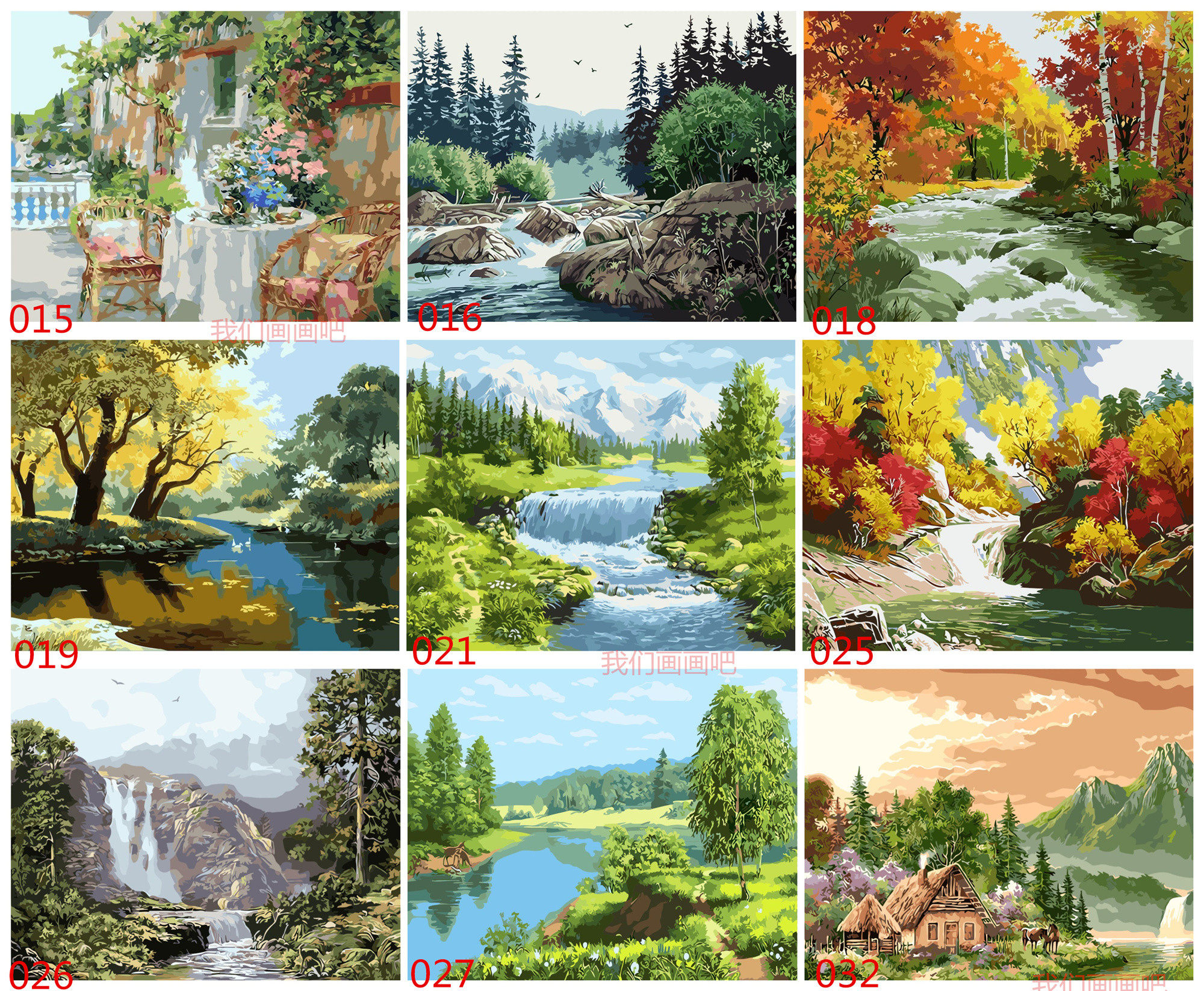 数字油画diy 小溪流水风景 电表箱装饰遮挡挂画 沙发背景墙装饰画