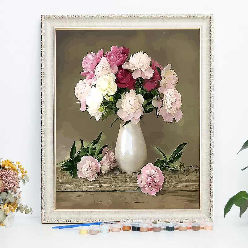 diy数字油画治愈减压手工创意牡丹月季花卉沙发背景墙装饰画挂画图片