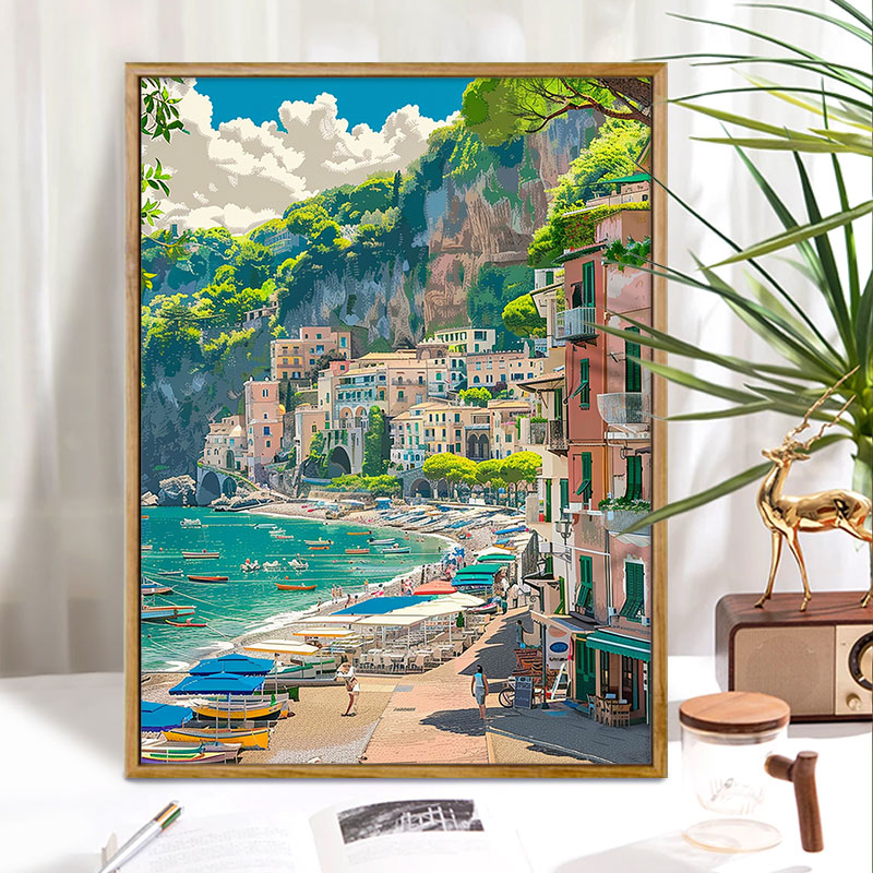 索伦托小镇 数字油画diy意大利风景高级感治愈手工填色摆件装饰画