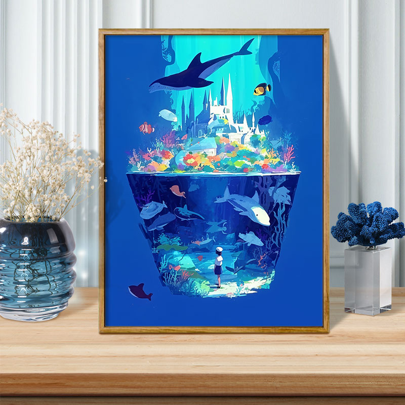 海底城堡 数字油画diy卡通风景解压治愈简单手工画涂鸦填色装饰画图片