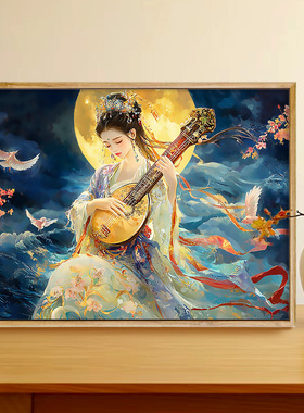 月下琵琶 数字油画diy古风少女高级感治愈手工丙烯填色摆件装饰画