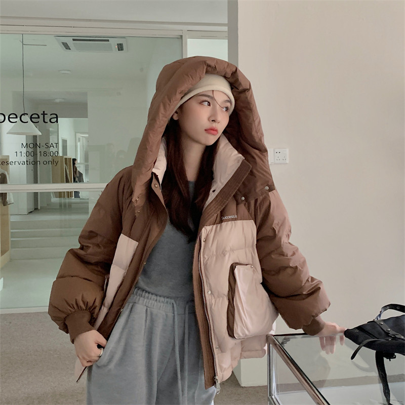 羽绒服女新款90白鸭绒拼接大口袋宽松显瘦短款保暖女士外套冬