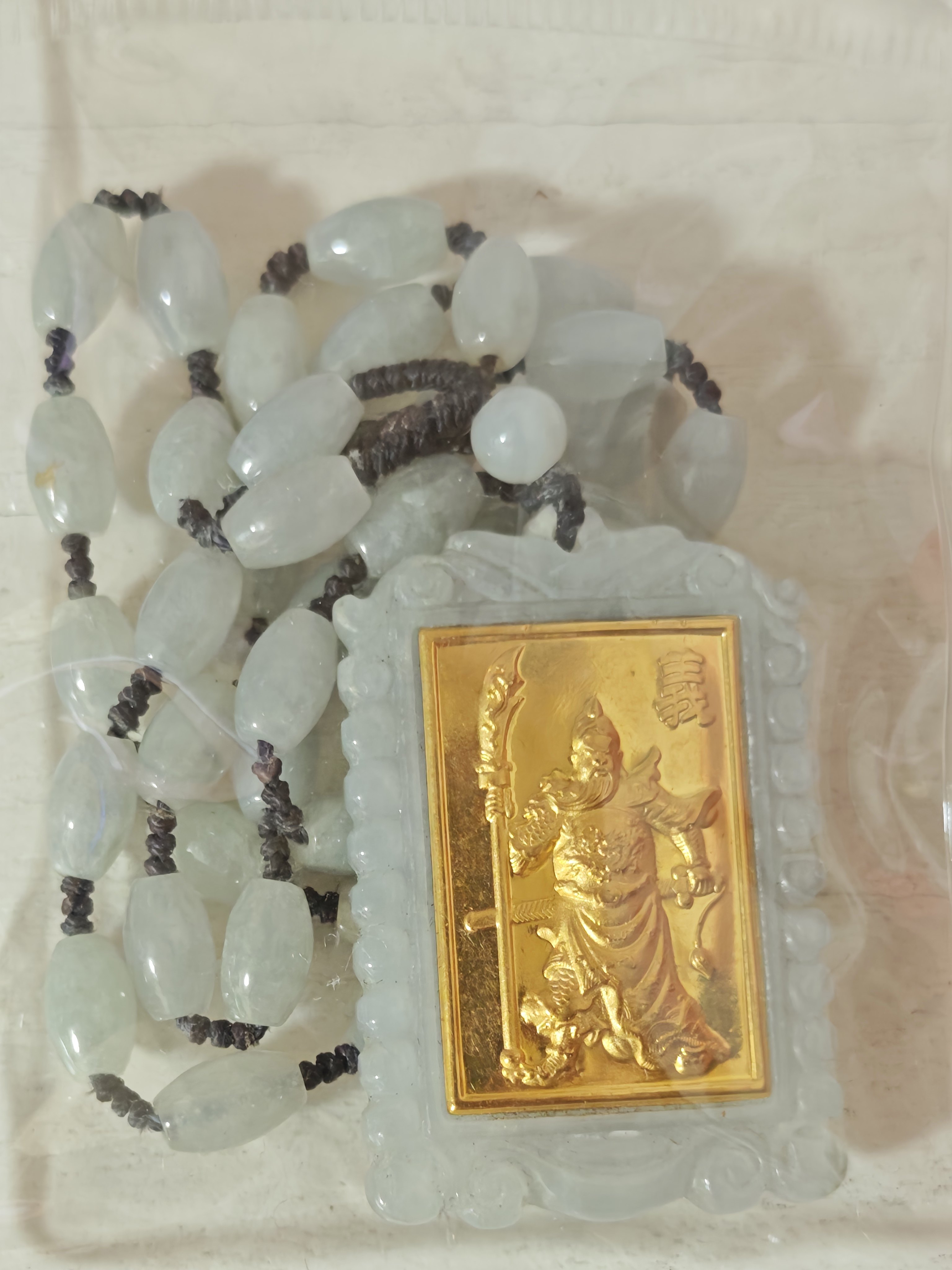 金镶玉关公吊坠 A货翡翠武财神黄金挂件 项链项坠玉牌关羽男女款
