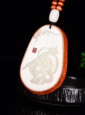 和田玉羊脂白自在佛公精工雕挂件