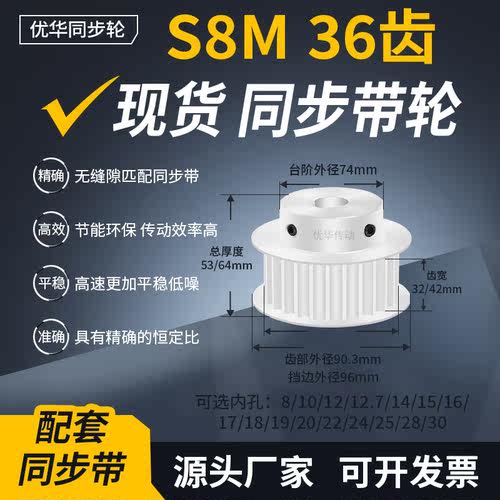 同步带轮S8M36齿宽32/42内孔14 15 16 17 18 1920齿轮带同步轮S8M