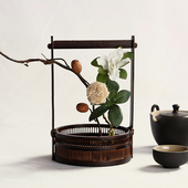 复古中式 禅意美学摆件 花篮客厅宋代竹编剑山花器花瓶干花插花日式