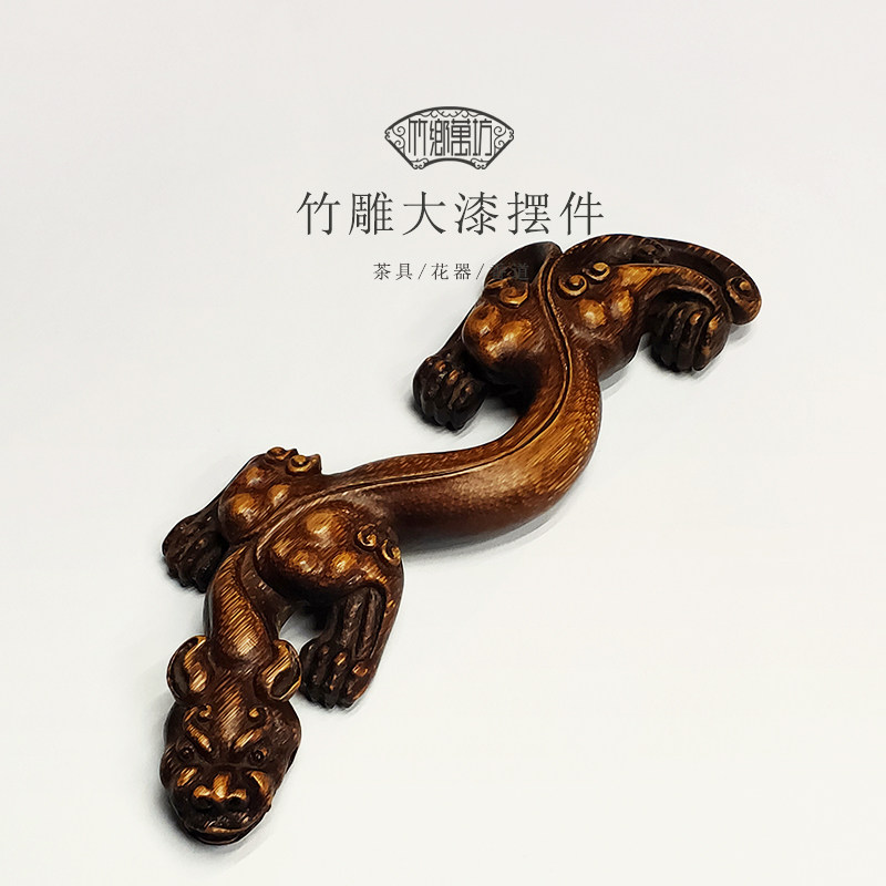 手工天然竹根雕摆件复古家居饰品桌面手把件工艺品装饰镇纸招财龙