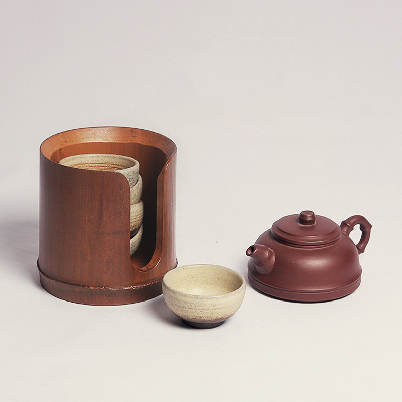日式简约碳化竹杯笼 复古禅意竹节杯篓 仿古杯架竹杯子筒竹收纳筒