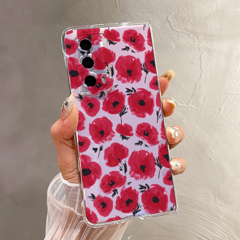 热瓜适用于荣耀MagicV5/V3/VS3/V2RSR/VS2手机壳折叠屏保护套新款高档气质UV透明壳全包潮防摔套红色满屏花朵