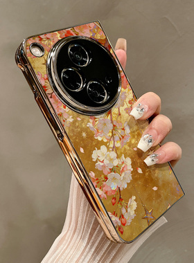 热瓜适用于OPPOFindN6/N5/N3/N2手机壳左右折叠屏保护套新款高档气质电镀金边高级感全包防摔套鎏金樱花星芒