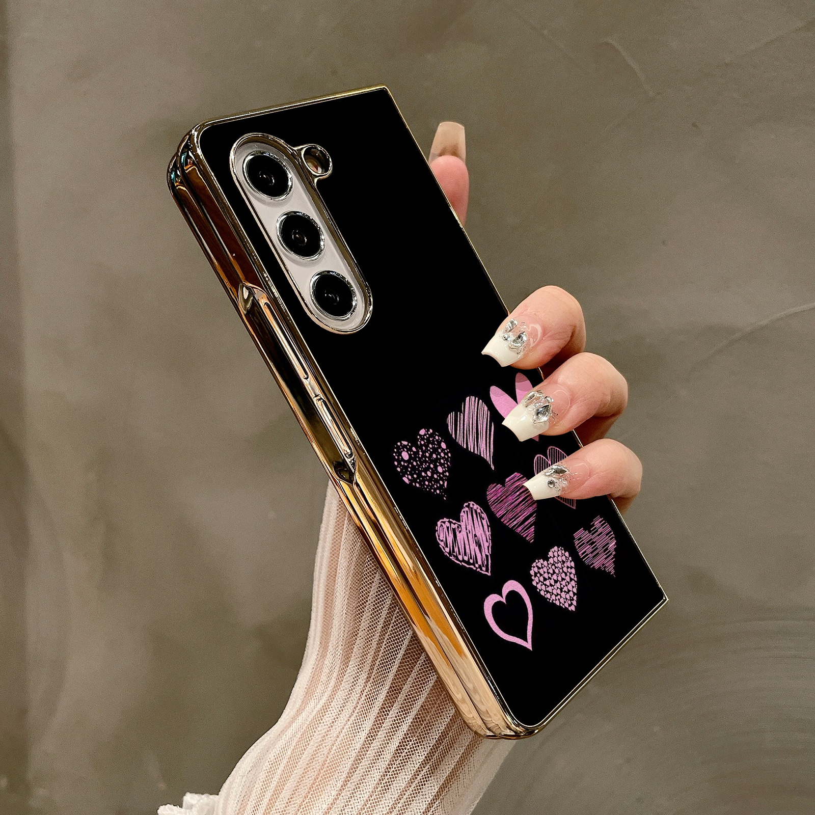 热瓜适用于三星GalaxyZFold7/6/5/4/3手机壳折叠屏保护套高档翻盖粉色涂鸦爱心电镀金边新款高级感全包防摔套