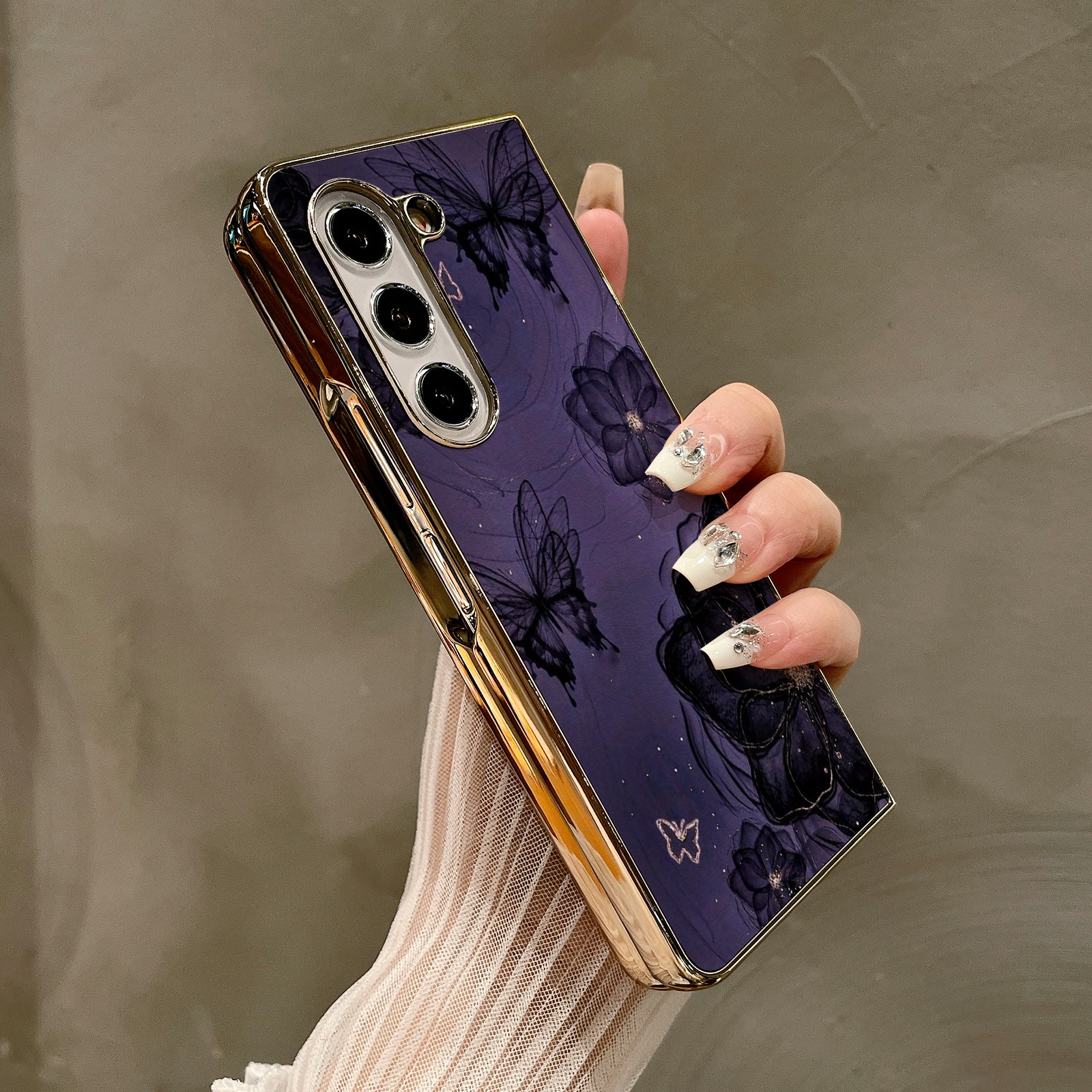 热瓜适用于三星GalaxyZFold7/6/5/4/3手机壳折叠屏保护套高档紫色水墨蝴蝶花朵电镀金边新款高级感全包防摔套