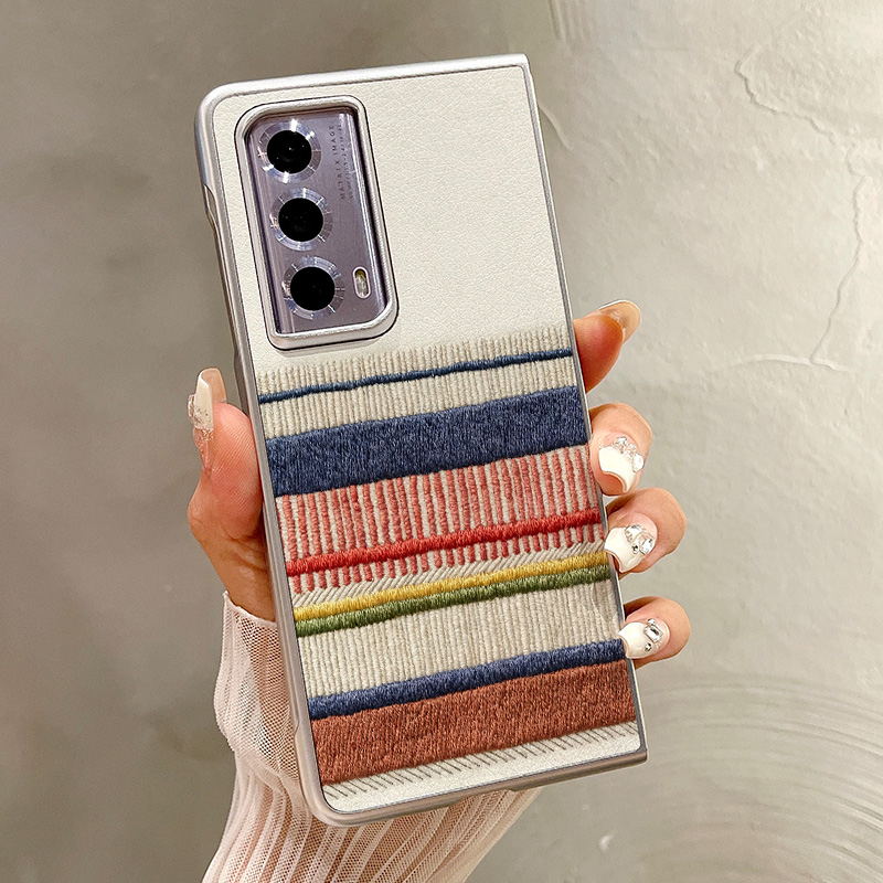 热瓜适用于荣耀MagicV5/V3/VS3/V2RSR/VS2手机壳折叠保护套新款高档气质银色油边全包防摔套刺绣撞色条纹打印