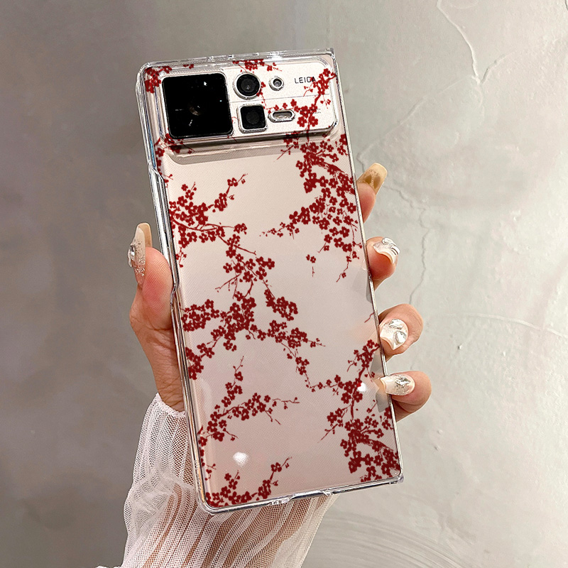 热瓜适用于小米MIXFold4/mixfold3/mixfold2手机壳折叠屏保护套新款高档气质UV透明壳全包防摔套红色枝头梅花
