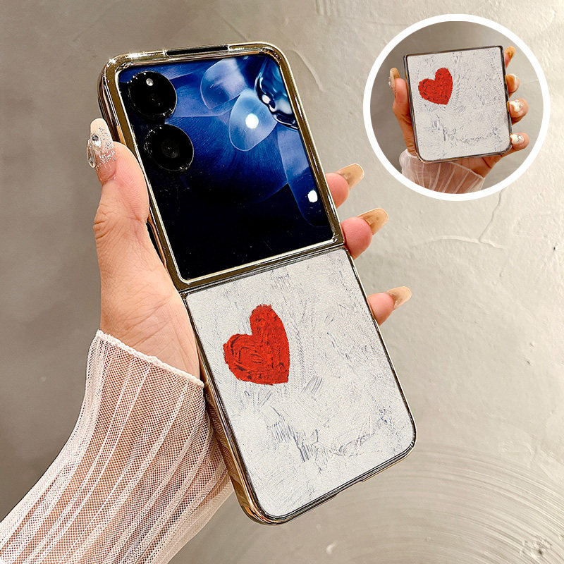 热瓜适用小米Mixflip2手机壳折叠保护套高级感涂鸦白色墙漆爱心电镀金边新款Mixflip创意高档皮质硬壳全包套