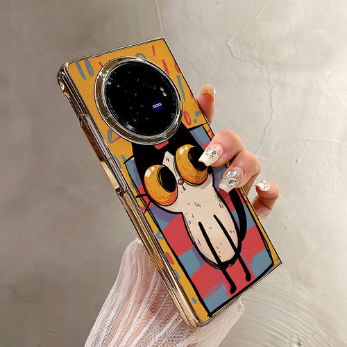 热瓜适用于VIVOXFold5/xfold3pro/xfold2手机壳折叠保护套新款高档气质电镀金边全包防摔套涂鸦可爱怪诞小猫