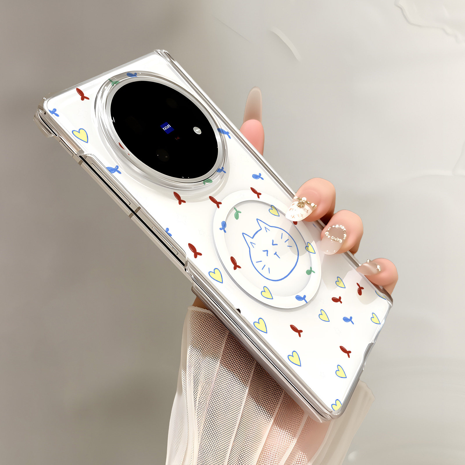 热瓜适用于VIVOXFold6/5/3pro手机壳折叠保护套新款双中轴背面无线磁吸UV透明壳高档全包防摔套线条小鱼猫咪