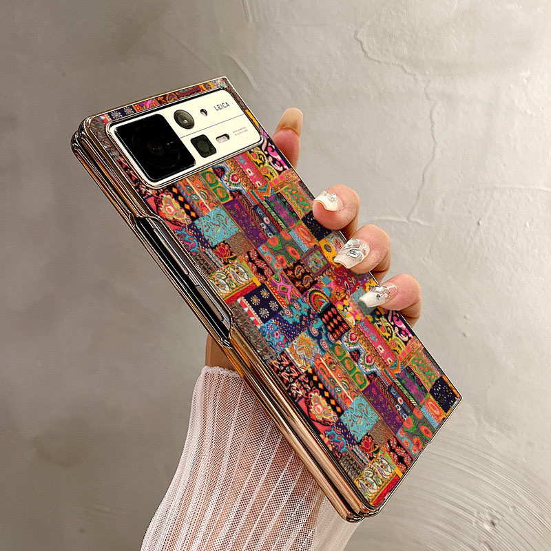 热瓜适用于小米MIXFold4/mixfold3/mixfold2手机壳折叠屏保护套新款高档气质电镀金边全包防摔套缤纷拼布艺术
