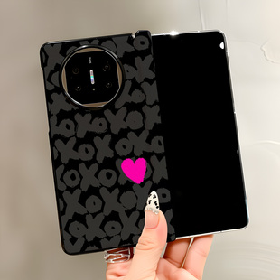 X3手机壳新款 高档磁吸中轴皮纹折叠保护套高级感全包防摔套创意xoxo粉色爱心潮 热瓜适用于华为MateX7