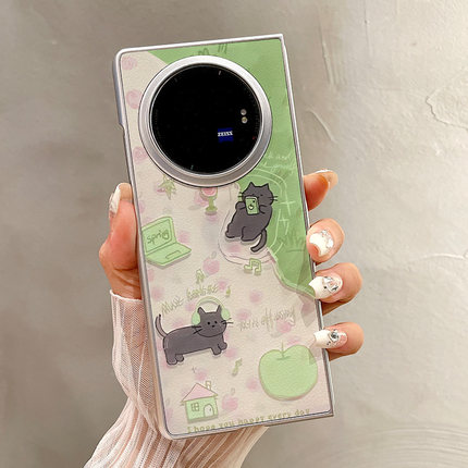 热瓜适用VIVOXFold5手机壳折叠屏保护套银色粉色玫瑰小猫油边新款时尚xfold3pro/xfold2高档翻盖视窗全包套