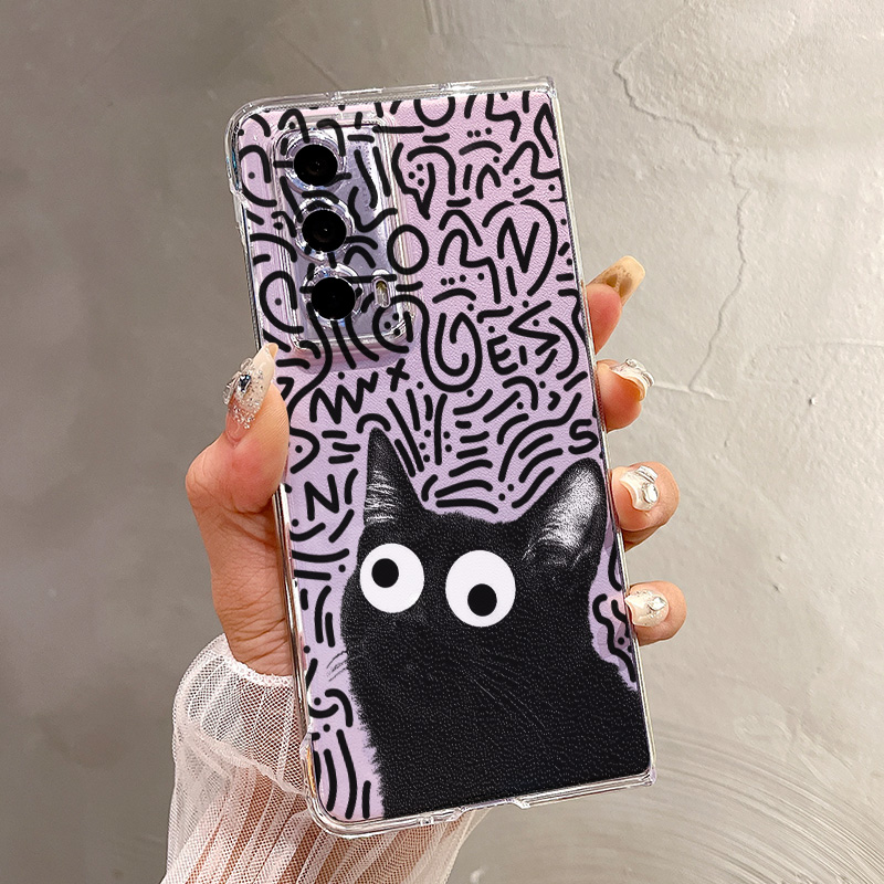 热瓜适用于荣耀MagicV5/V3/VS3/V2RSR/VS2手机壳折叠屏保护套新款高档气质UV透明壳全包防摔套涂鸦黑色小猫咪