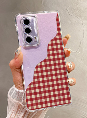 热瓜适用于荣耀MagicV5/V3/VS3/V2RSR/VS2手机壳折叠屏保护套新款高档气质UV透明全包防摔套个性红色布纹格子