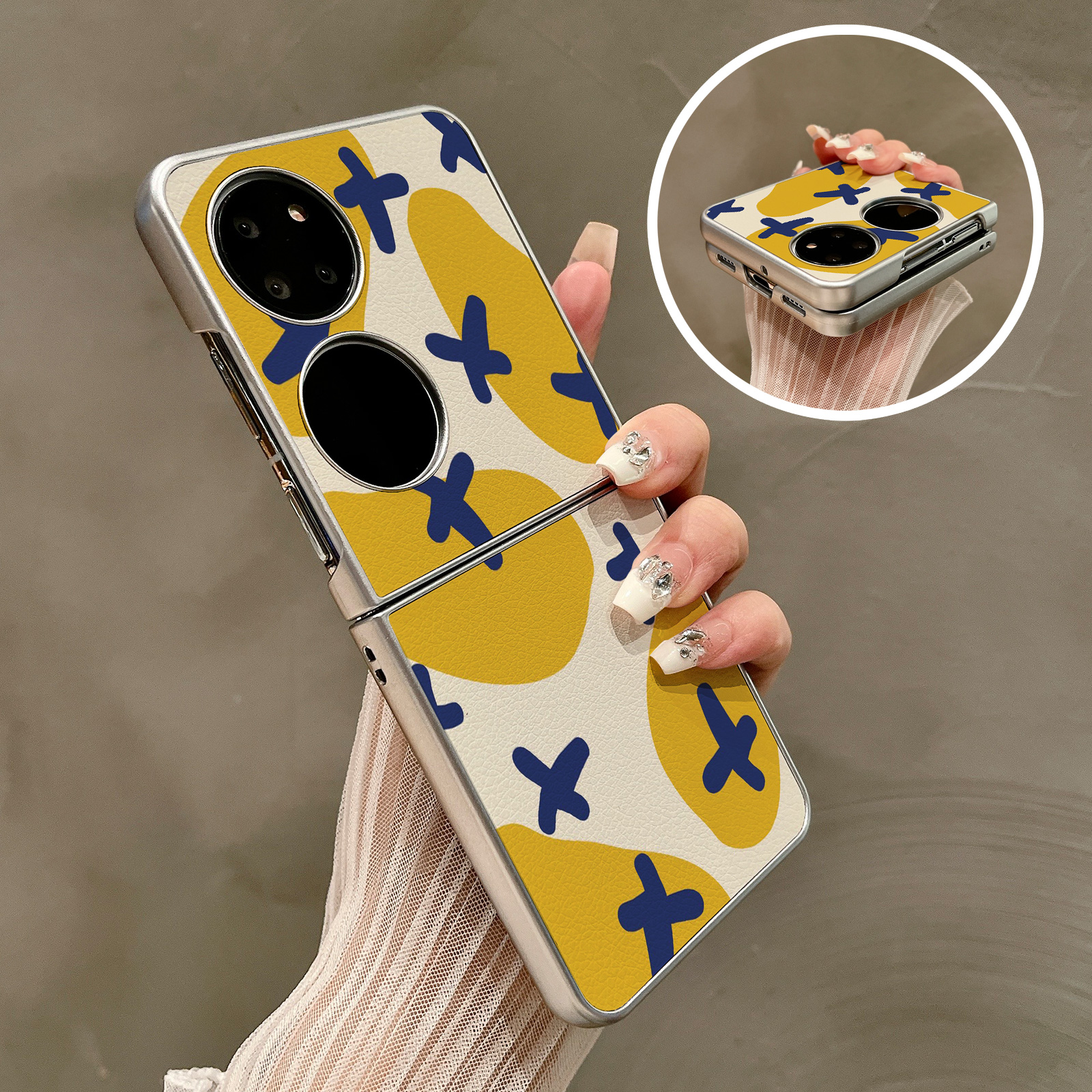 热瓜适用华为P50pocket手机壳Pocket2折叠屏保护套银色黄色个性涂鸦潮流油边新款pockets创意高档视窗全包套