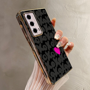 VS2手机壳折叠屏保护套新款 热瓜适用于荣耀MagicV5 V2RSR VS3 高档气质电镀金边全包防摔套xoxo粉色爱心潮