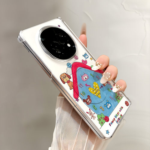 热瓜适用于OPPOFindN6/N5/N3手机壳折叠屏保护套新款双中轴背面无线磁吸UV透明壳高档全包防摔套时钟快乐小狗