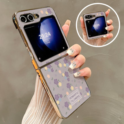 热瓜适用于三星GalaxyZFlip7/6/5/4/3手机壳折叠屏保护套新款高档气质电镀金边全包防摔套高级感浪漫紫色小花