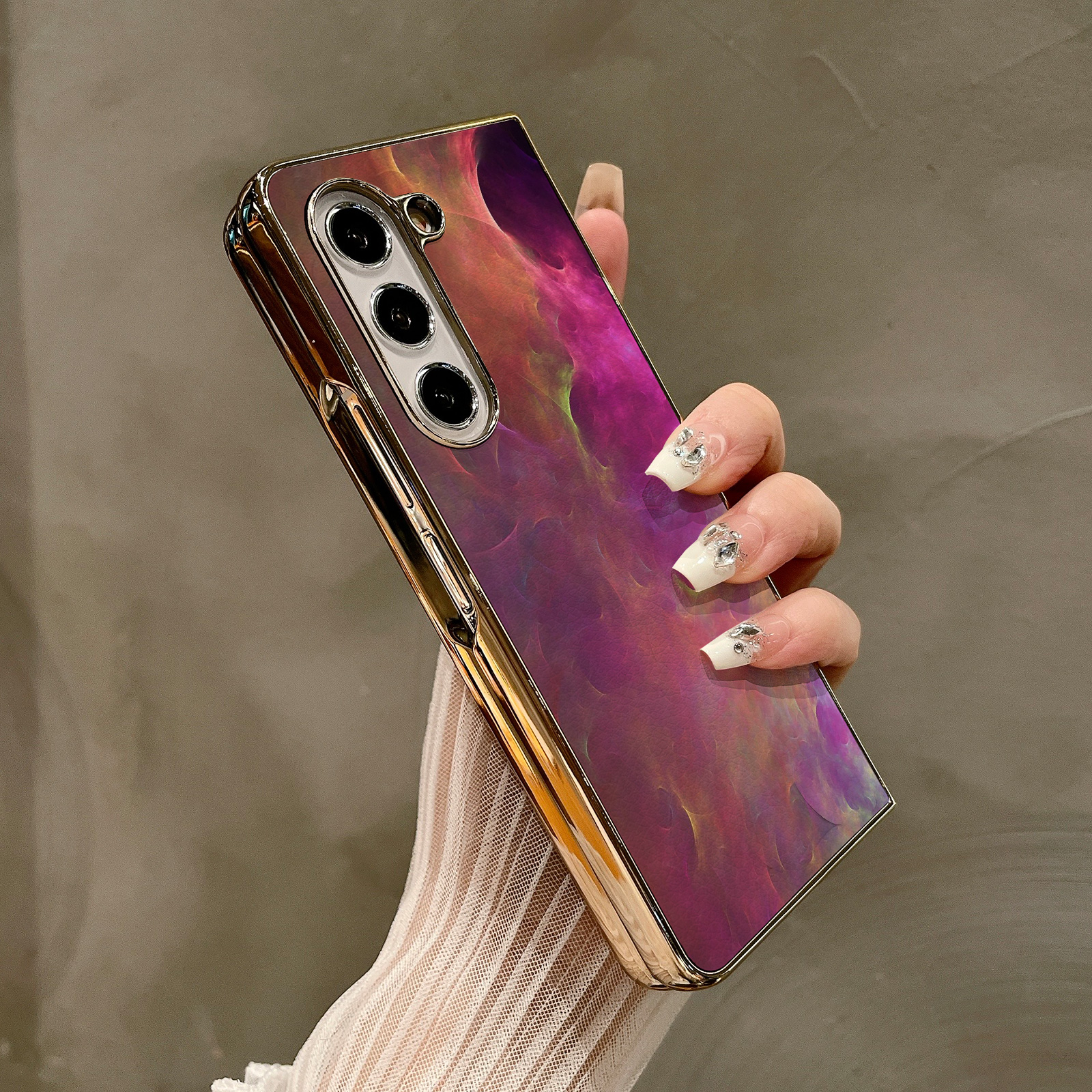 热瓜适用于三星GalaxyZFold7/6/5/4/3手机壳折叠屏保护套高档彩色水墨涂鸦纱雾电镀金边新款高级感全包防摔套