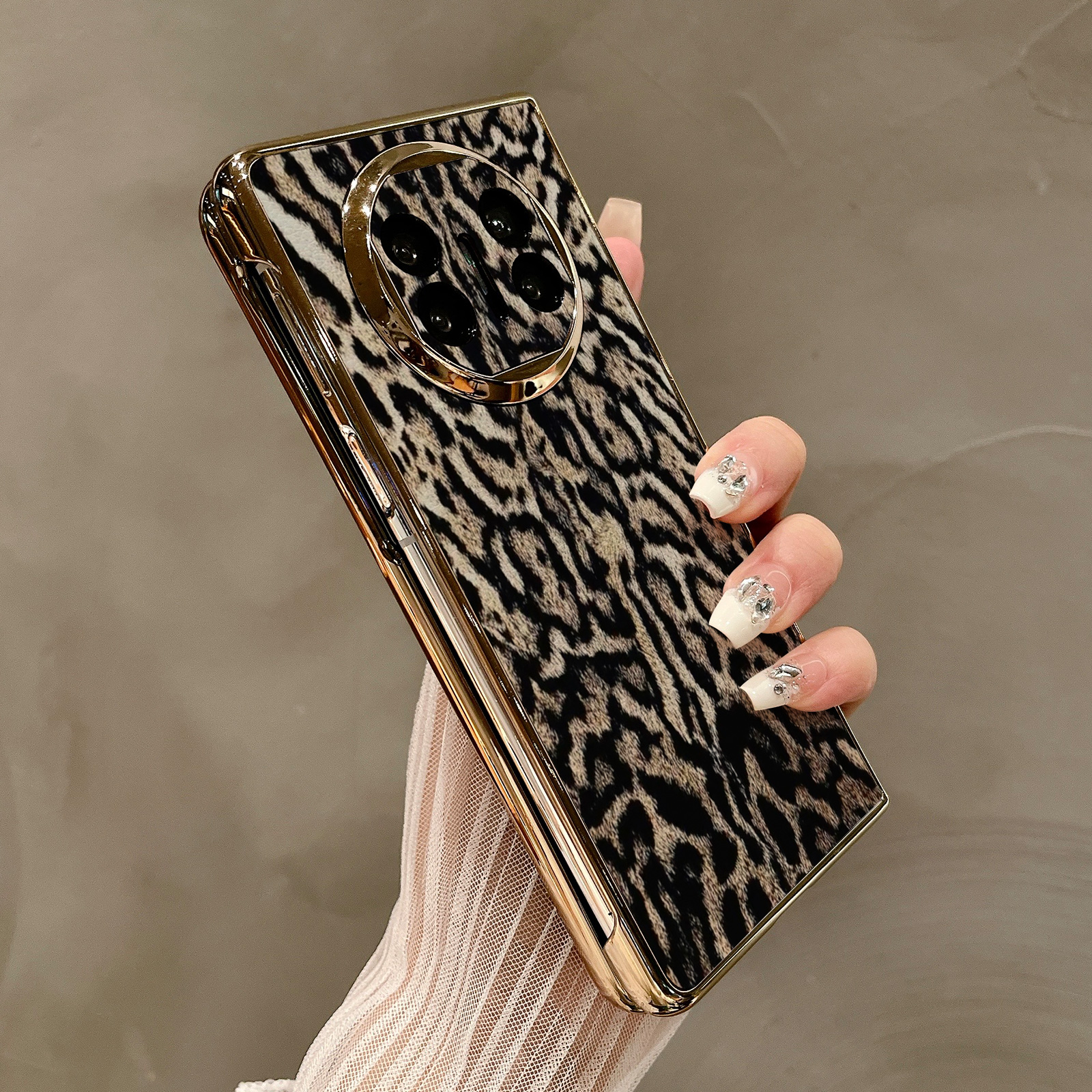 热瓜适用于华为MateX7/X6/X5/X3手机壳折叠屏保护套新款高档气质电镀金边外壳高级感全包防摔套个性纹理豹纹