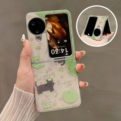 热瓜适用OPPOFindN3flip手机壳折叠屏保护套银色粉色玫瑰小猫油边新款气质findn2flip高档奢华翻盖视窗全包套