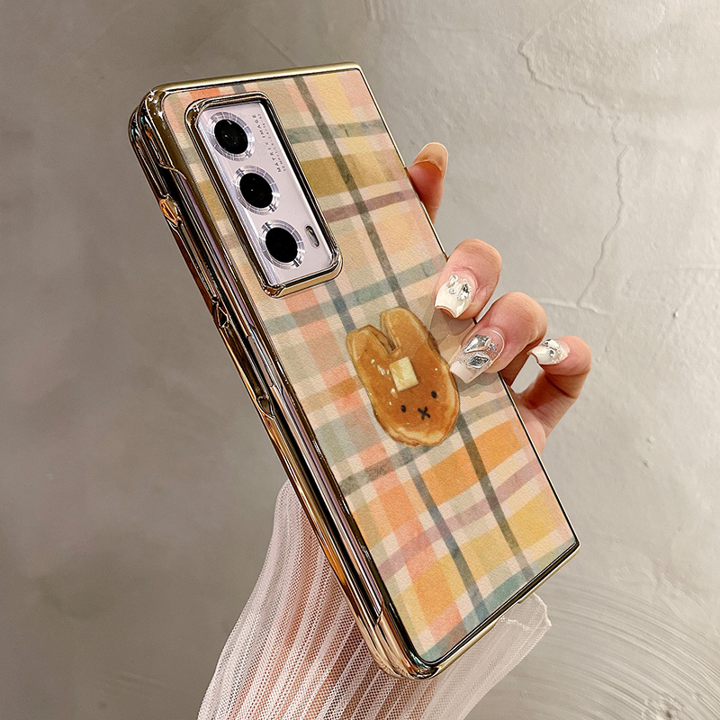 热瓜适用于荣耀MagicV5/V3/VS3/V2RSR/VS2手机壳折叠屏保护套新款高档气质电镀金边全包防摔套彩色格纹小兔子