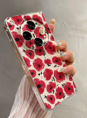 热瓜适用于OPPOFindN5/N3/N2手机壳左右折叠屏保护套新款高档气质UV透明壳高级感全包防摔套时尚红色满屏花朵