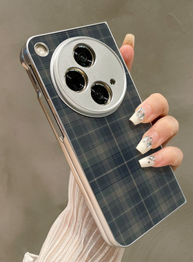 热瓜适用OPPOFindN3手机壳折叠屏保护套银色经典蓝色格子油边新款气质findn3/n2高档折叠壳奢华新款潮全包套