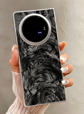 热瓜适用VIVOXFold5手机壳折叠屏保护套银色涂鸦国风黑色水墨油边新款气质xfold3pro/xfold2高档翻盖全包潮套