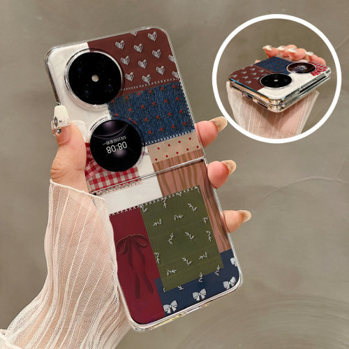 热瓜适用于华为P50pocket/Pocket2/pocketS手机壳折叠屏保护套新款高档UV透明全包防摔套复古撞色格纹蝴蝶结