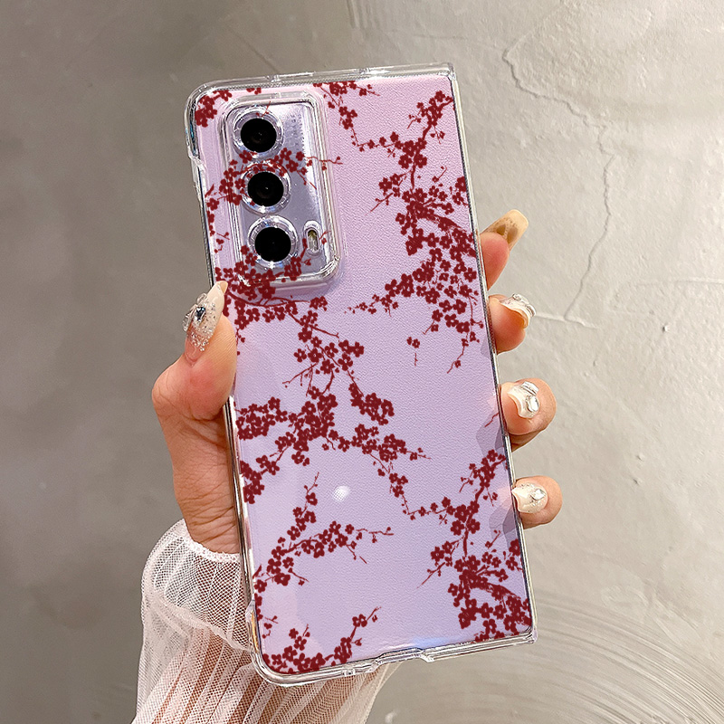 热瓜适用于荣耀MagicV5/V3/VS3/V2RSR/VS2手机壳折叠屏保护套新款高档气质UV透明壳全包防摔套喜庆红枝头梅花