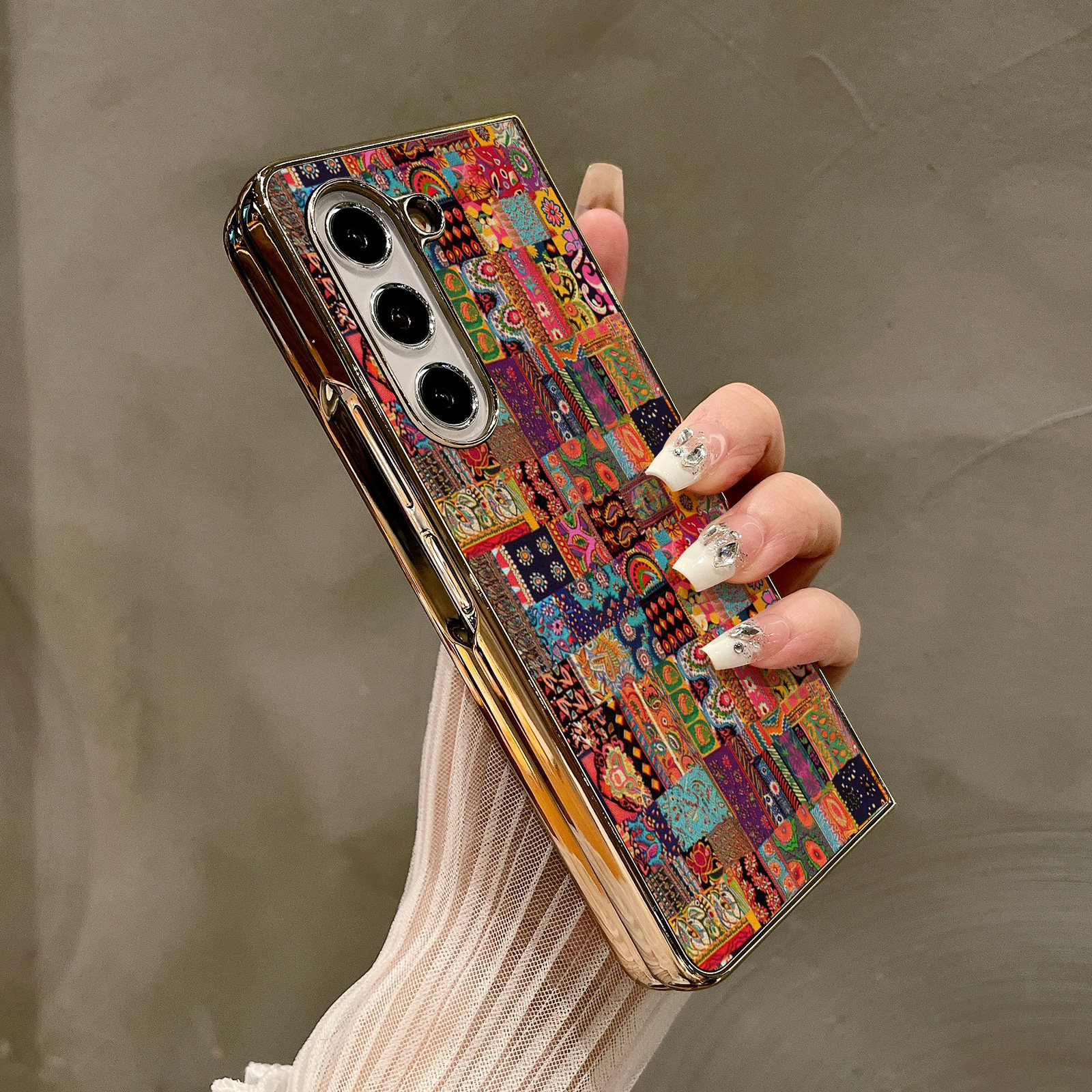热瓜适用于三星GalaxyZFold7/6/5/4/3手机壳折叠屏保护套新款高档气质电镀金边高级感全包防摔套缤纷拼布艺术
