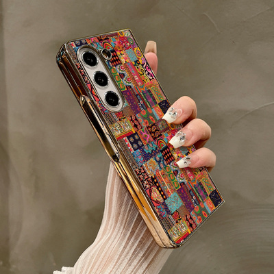 热瓜适用于三星GalaxyZFold7/6/5/4/3手机壳折叠屏保护套新款高档气质电镀金边高级感全包防摔套缤纷拼布艺术