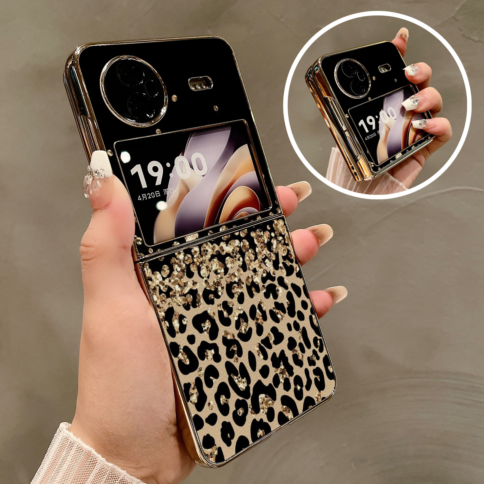 热瓜适用于Vivo X Flip手机壳上下翻盖折叠屏保护套新款高档气质电镀金边轻奢全包高级感防摔套鎏金质感豹纹