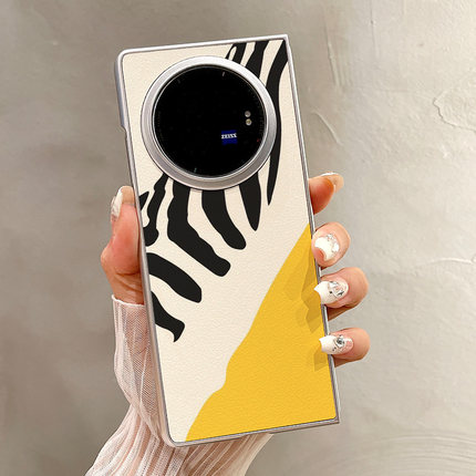 热瓜适用VIVOXFold5手机壳折叠屏保护套斑马纹黄色涂鸦银色油边新款气质xfold3pro/xfold2高档翻盖全包潮流套