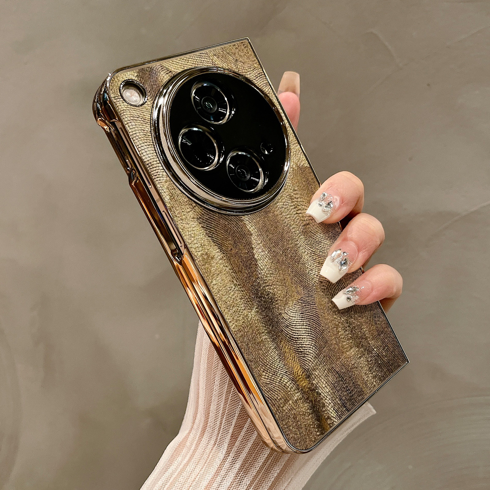 热瓜适用于OPPOFindN5/N3/N2手机壳左右折叠屏保护套新款高档气质电镀金边外壳高级感全包防摔套富贵金色细纹