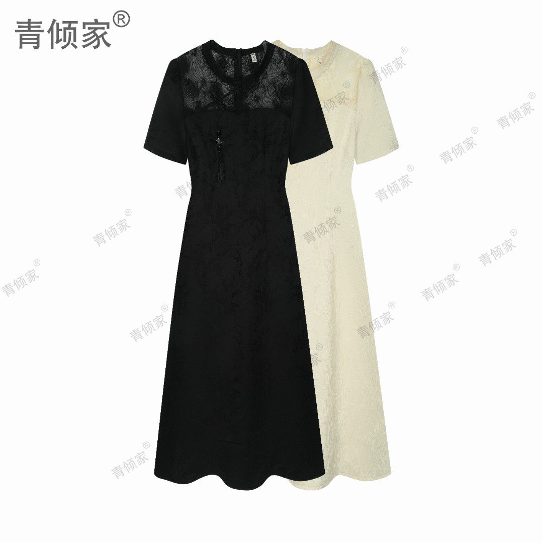 青倾家【明月镜中花】蕾丝拼接立领古典气质国风改良旗袍连衣裙