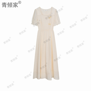 中式 夏新款 复古刺绣设计感小众气质显瘦中长裙 白月香颂 青倾家